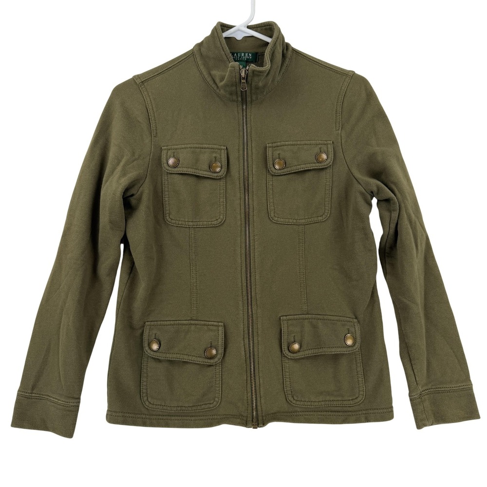 Lauren Ralph Lauren Jacket Womens Petite PM Green Knit Military Full Zip Cargo